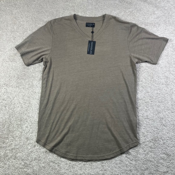 NEW Goodlife Made USA V-Neck T-Shirt Men's Large L Curved Hem Tan Timber NWT - Picture 2 of 8